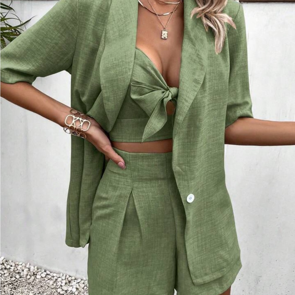 SHEIN Green Blazer and Shorts Set crop top camisole S jacket